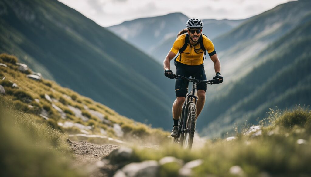 Mountain biker riding alone