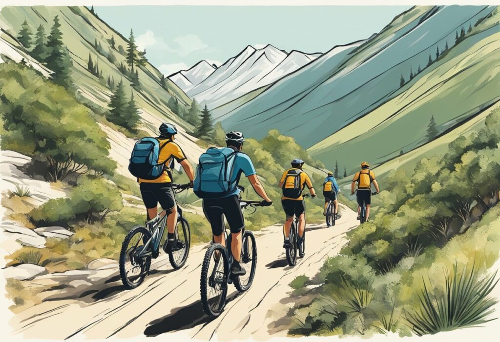 Mountain bikers riding away