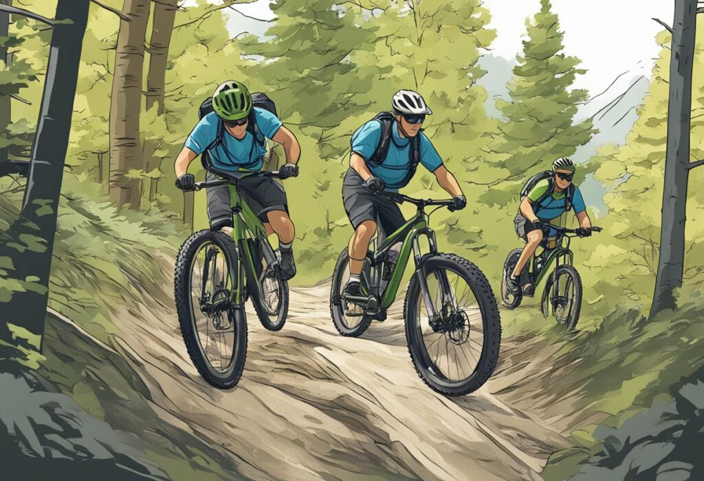 3 people riding mountain bikes
