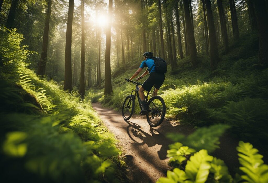Rider deep in forest on trail