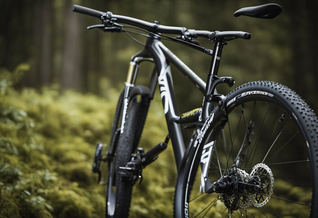 Close up of black mountain bike