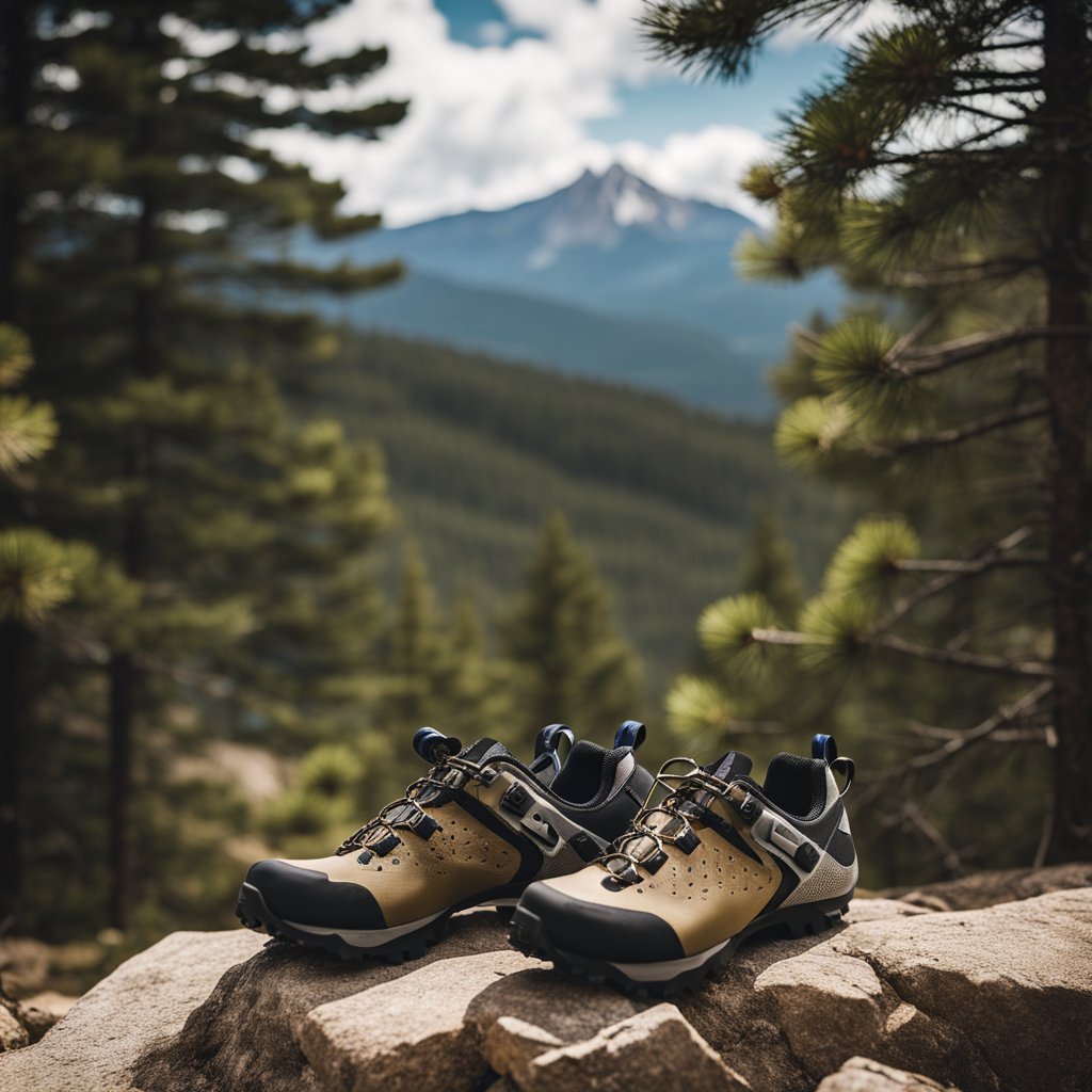 Mountain biking shoes on a rock